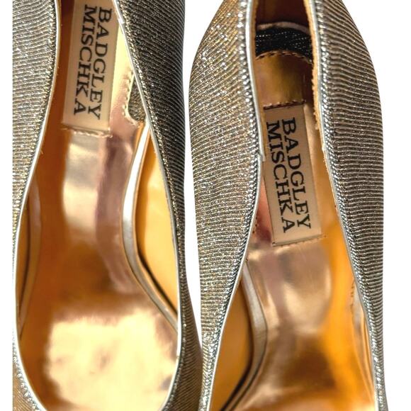 Badgley Mischka Heels - Silver Sparkle Peep Toe 5 inch Stiletto - Leather Soles - Picture 9 of 12